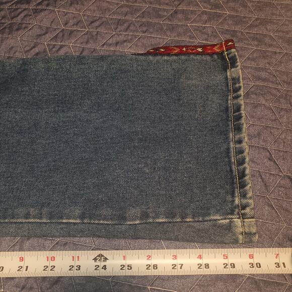 Vintage No Boundaries Size 15 (32x30) Cotton Split Flare Jeans Aztec Red Boho - Picture 9 of 10